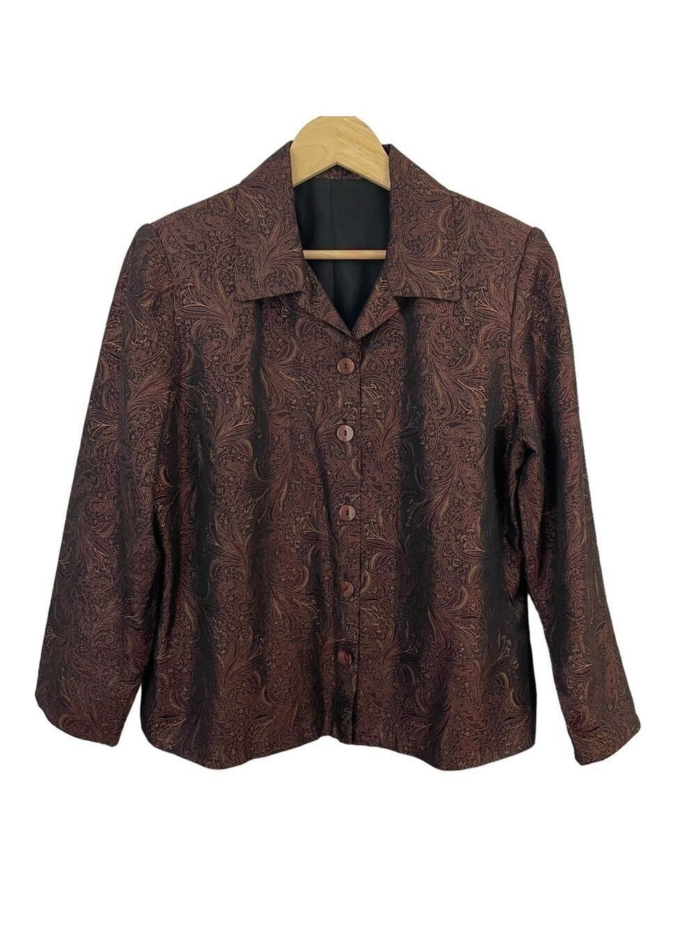 Vintage D’Allaird Sparkly Paisley Blazer Womens 14 Brown Maroon Suit Jacket